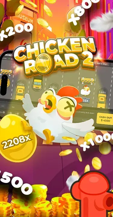 Chicken Road 2 in staande stand op een telefoonscherm